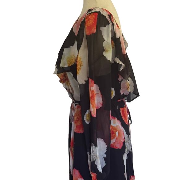 GB GIANNI BINI FLORAL PLUNGE CRISS CROSS MAXI DRESS IN BLACK PRE-OWNED MEDIUM - Picture 9 of 14